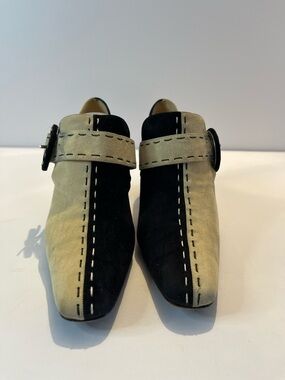 Philippe Model Black and Tan Suede Strap Heels